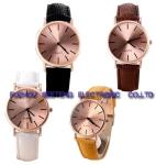 Rose golden case simple style wrist watch with mature color PU leather strap for