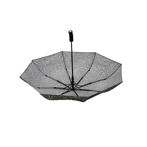 Auto Open Manual Close 3 Folding Leopard Print Umbrella With 8mm Metal Shaft