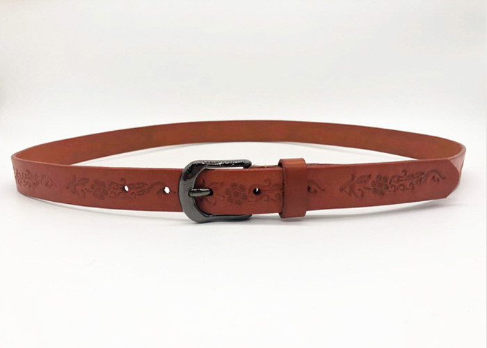 20mm Flower Embossing Buckle Leather Waist Belt For Women