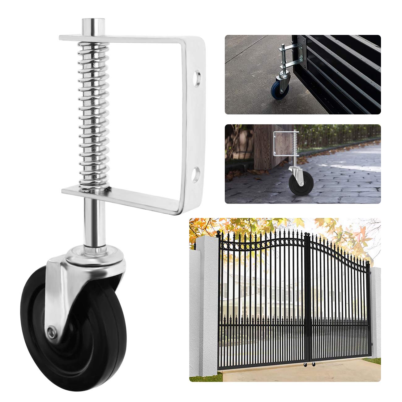 Sliding Gate Caster Wheel Heavy Duty Rubber Wheel with Universal Mount Plate 220lbs