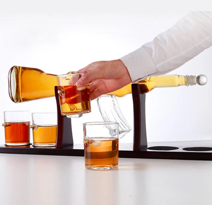 Glass Ak47 Whiskey Bottle Decanter Set With Lead Free Crystal Whiskey Dispenser