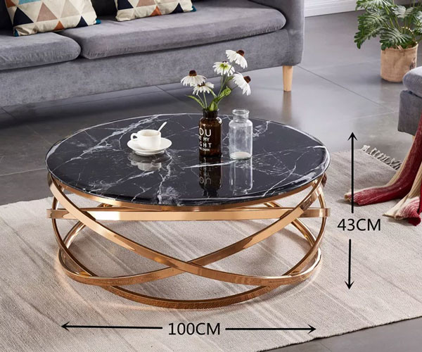 Smart Style Luxury Coffee Table Stainless Steel Frame Marble Top For Living Room