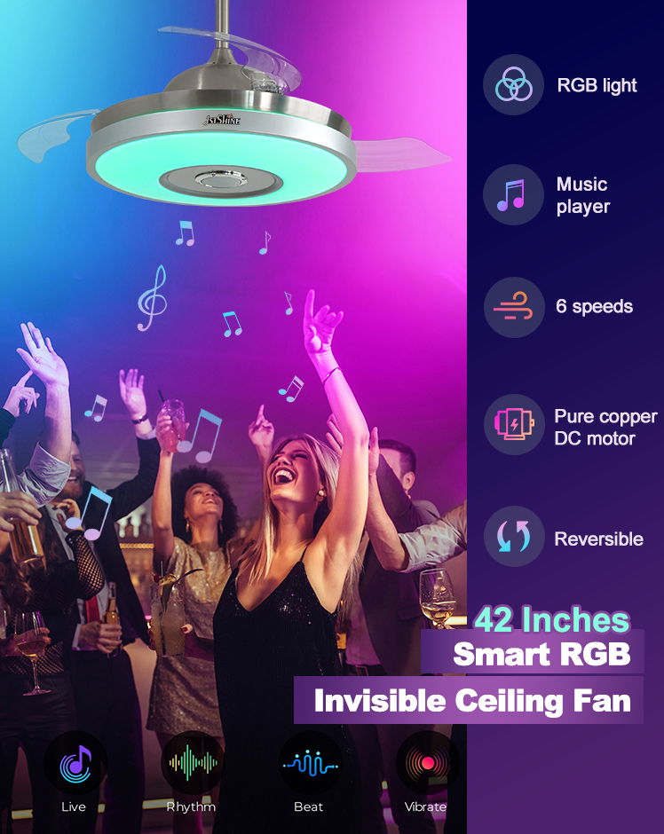 Luxurious Stylish LED Ceiling Fan with Music Player and Remote Control 42" Blade Size