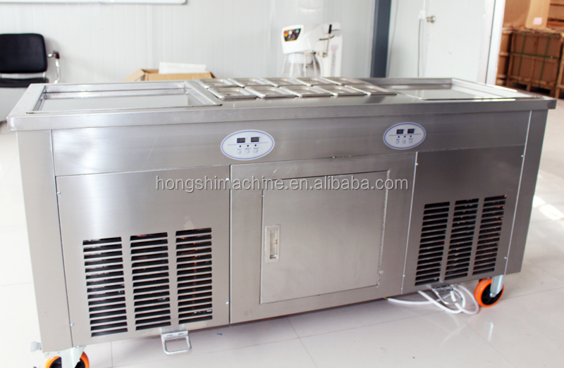 Stainless steel double square pan fried ice cream roll machine Commercial flat pan fry ice cream roll machine