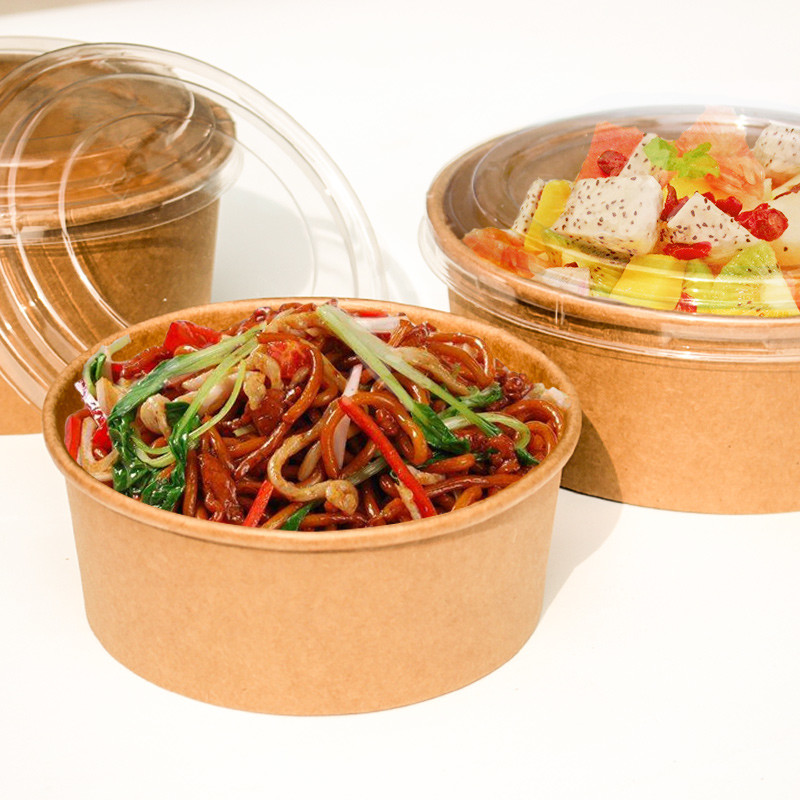 Custom Print Eco-friendly Disposable Food To Go Packaging Container Kraft Paper Rice Soup Cup Take Away Salad Bowl