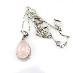 Sterling Silver Rose Quartz Cubic Zircon Drop Pendant Necklace (PSJ0160)