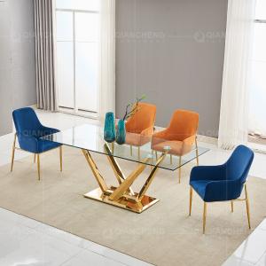 Quality Rectangular Width 35inch Tempered Glass Dining Table Gold Metal Legs wholesale