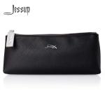 Black ODM Leather Travel Makeup Bag Metal Zipper Head