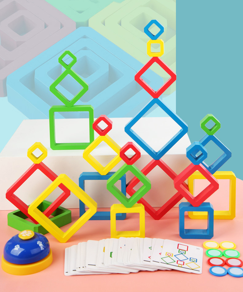 Wooden Intelligence Color Square Box Kindergarten Learning Toys Assembly Blocks