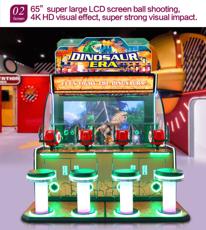 500W Ticket Redemption Game Machine Coin Op Dinosaur Era - 4 Players Ball Shooting Game Arcade Machine