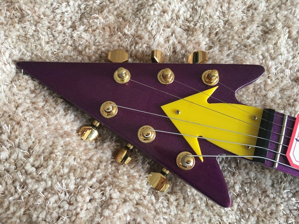 Custom guitar shop prince guitar Purple color boat anchor electric guitar with golden hardwares plastic pickguard