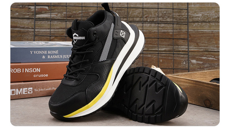Steel Toe Mid-cut Pigskin And Flying Knit Safety Boots For OEM Security Work