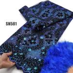 Party Perfect Unique Shiny Flocking Velvet and Sequins African Lace for Senegal