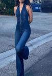 Small Quantity Clothing Manufacturer Women'S Jeans Zipper Sleeveless V Neck High