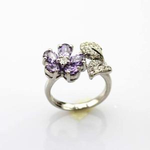 Quality Fashion Jewelry Sterling Silver Ring with Purple and Clear Cubic Zircon (FR003) wholesale