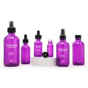 Quality 60ml Purple Boston Glass Bottles 2oz Massage Essential Oil Skin Care Serum Dropper Bottle wholesale