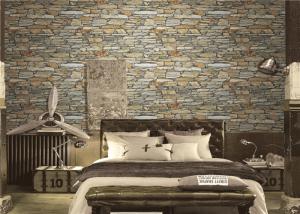 Quality Bedroom Vintage 3D PVC Wallpaper , Faux Brick Removable Wallpaper Brown Color wholesale
