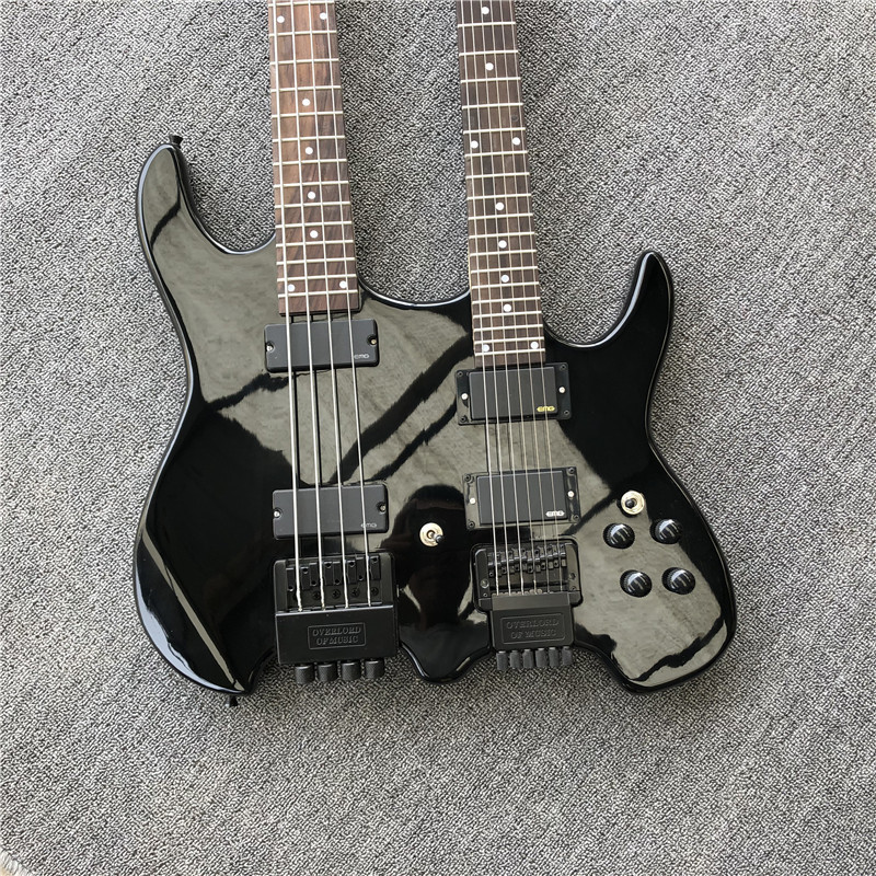 Custom Classic Black Steinberg Headless 4+6 Strings Electric Bass Guitar with Black Har support drop shipping