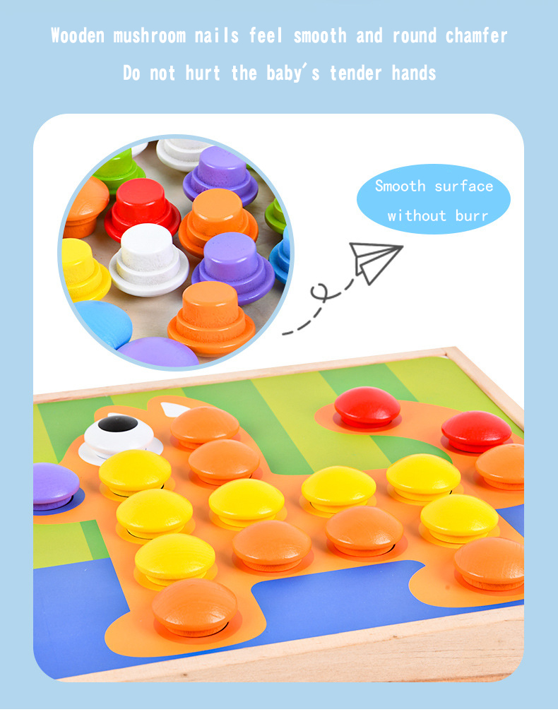 Children Wood Baby Developmental Toys Particle Button Puzzle Mushroom Nail Cartoon