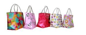 Quality Reusable Orange PP Woven Shopping Bags With Transparent PVC Handle, Danceing Girls Pattern wholesale