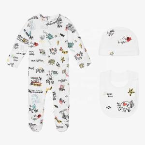 Quality Bamboo Cotton baby clothing set 3 pcs longsleeve romper hat and bibs new style for baby wholesale