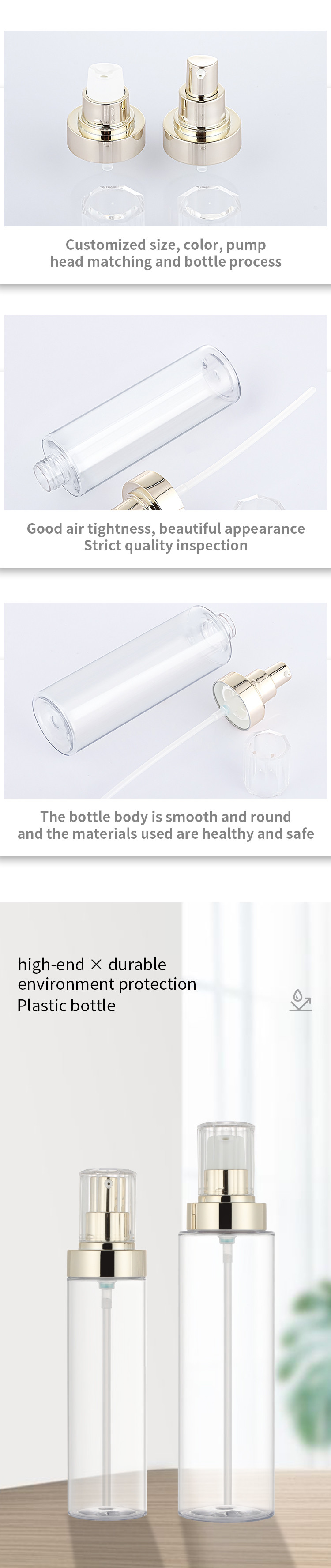 Custom gold pump transparent 250ml 135ml shower gel body butter body lotion bottle