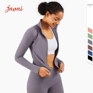 Quality Women Lulu Gym Long Sleeve Yoga Zip Jacket 210gsm High Neck Slim Fit wholesale