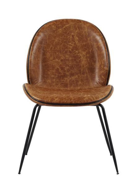 Solid Thin Metal Legs Brown Leather Occasional Chair , Leather Dining Chairs