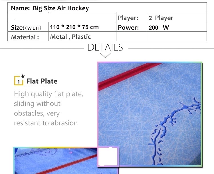 W110 * D210 * H75CM Air Hockey Arcade Machine 350W Power CE Certificated