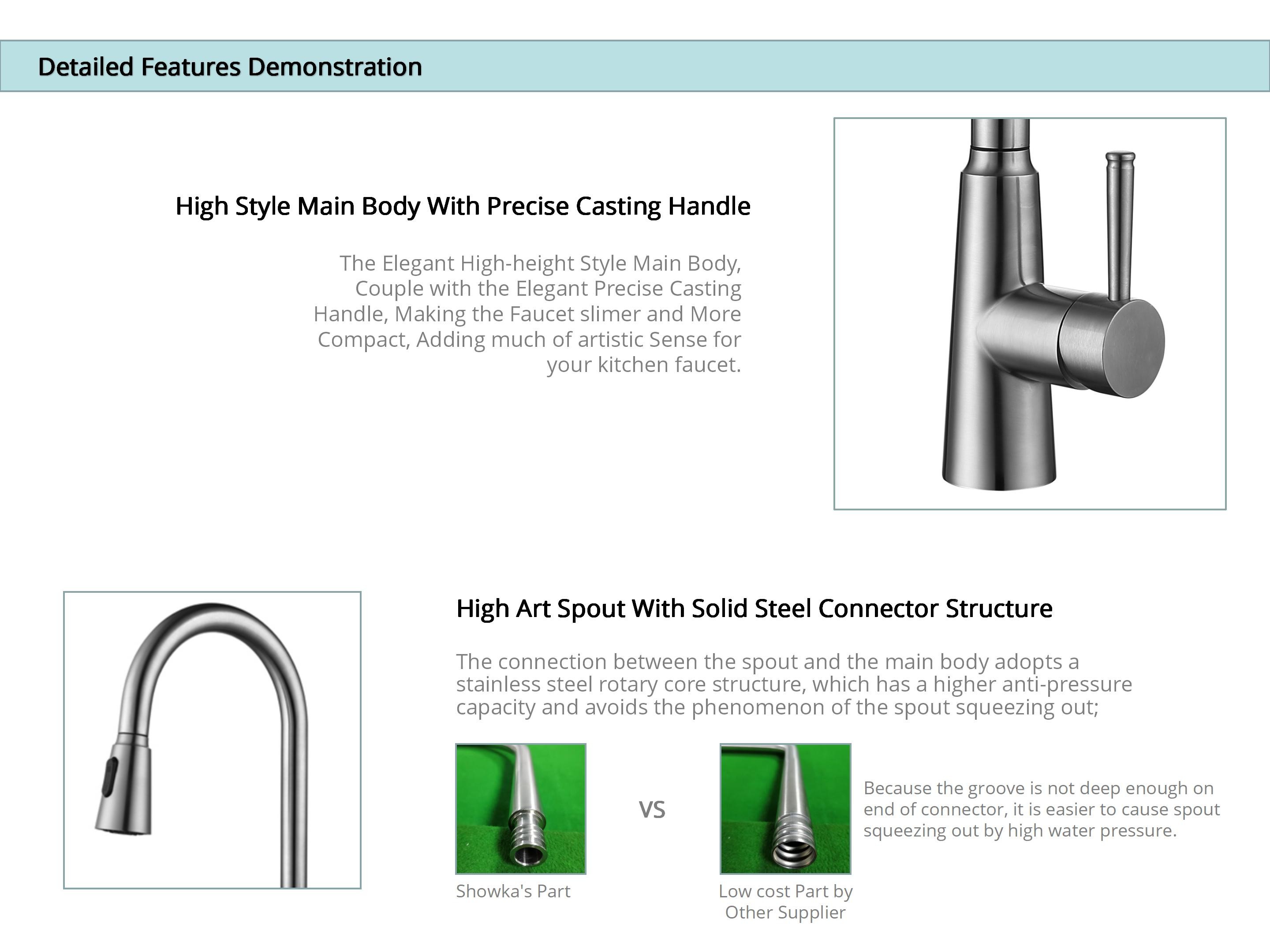 CUPC Ceramic Cartridge Single Handle Pull Down Kitchen Faucet Movable sprayer IPX5