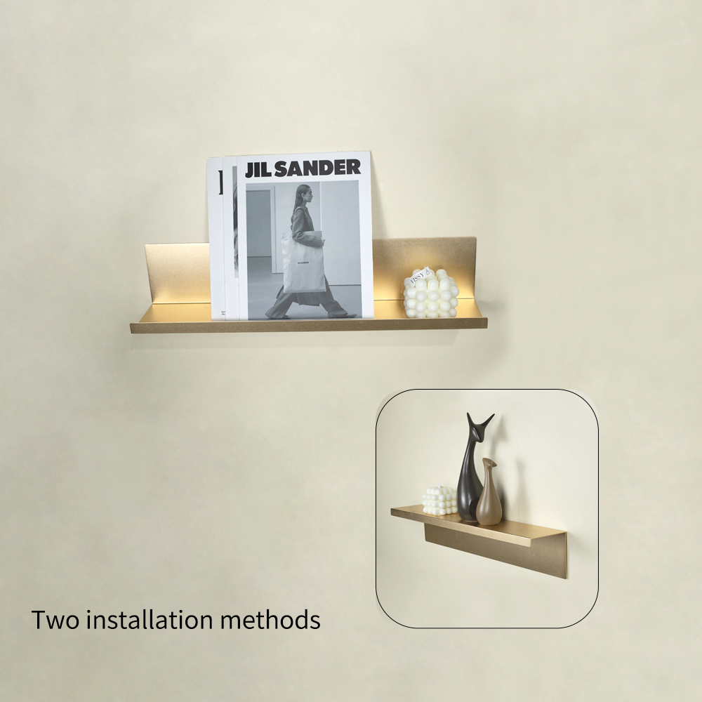 Aluminum L Shaped Wall Mounted Shelves ODM Gold Metal Floating Shelves