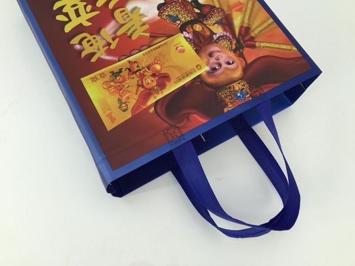 Blue non woven foldable laminated shopping bag custom logo/bank logo