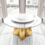 Marble Round Turntable Dining Room Table With Stainless Steel Legs