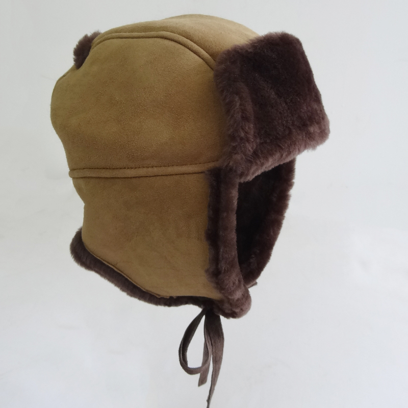 High quality double face shearling sheepskin boys winter hat
