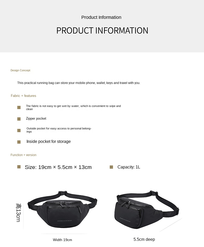 Customized Logo Multi Function Waterproof Waist Bag Against Theft