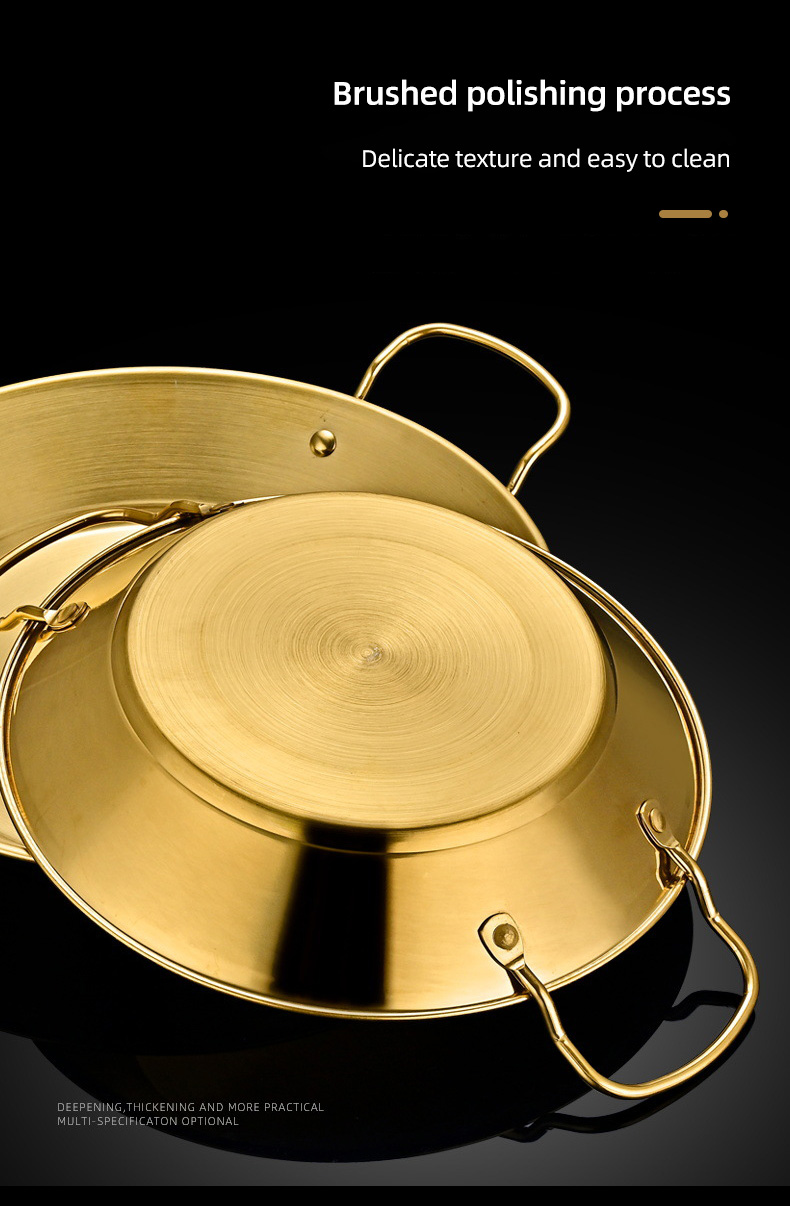 Wholesale TOP Seller Gold Cookware Dry Pan Stainless Steel Ramen Pots Seafood Frying Pan For Kitchen