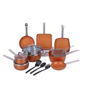 Quality Oven safe Orange Aluminum Cookware Set With Silicone Grip wholesale
