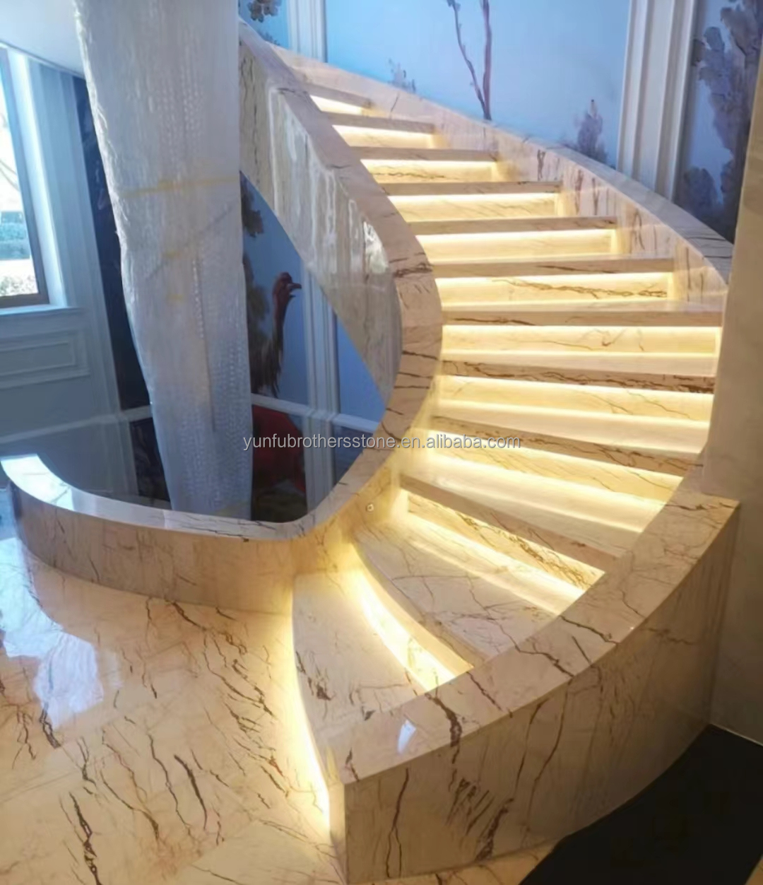 Interior Stair and Floor Tiles Solfitel Gold Marble Big Slab in Modern Natural Style