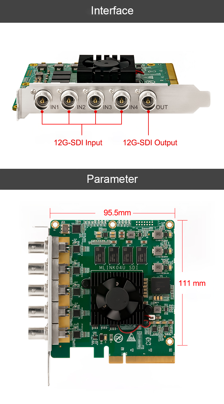 4Kp60 Live Streaming Capture Card With 4 Channels 12G-SDI Input And 1 Ch 12G-SDI Output