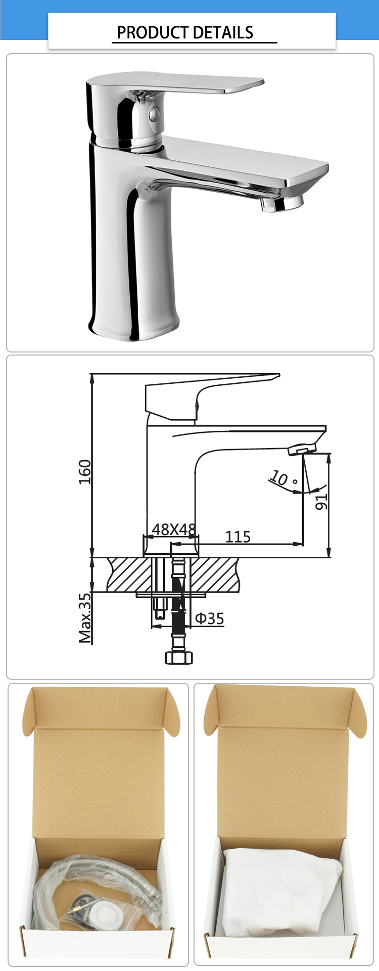 Bathroom 1.100kg Ceramic 35mm Wash Basin Mixture Tap