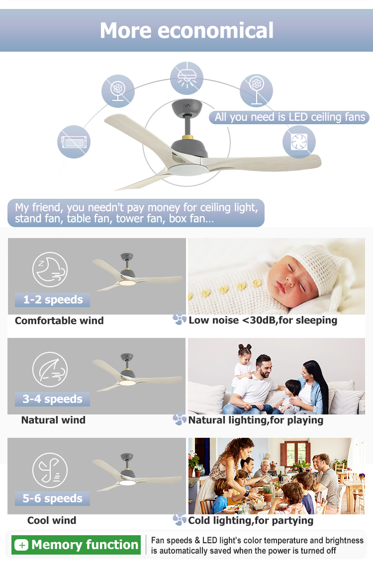 Pure Copper Motor LED Ceiling Fan with Remote Control and App Control Modern Design