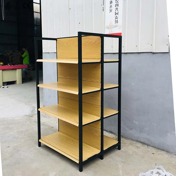 Supermarket Wood Grain Shelving Shop Convenience Store Display Stand