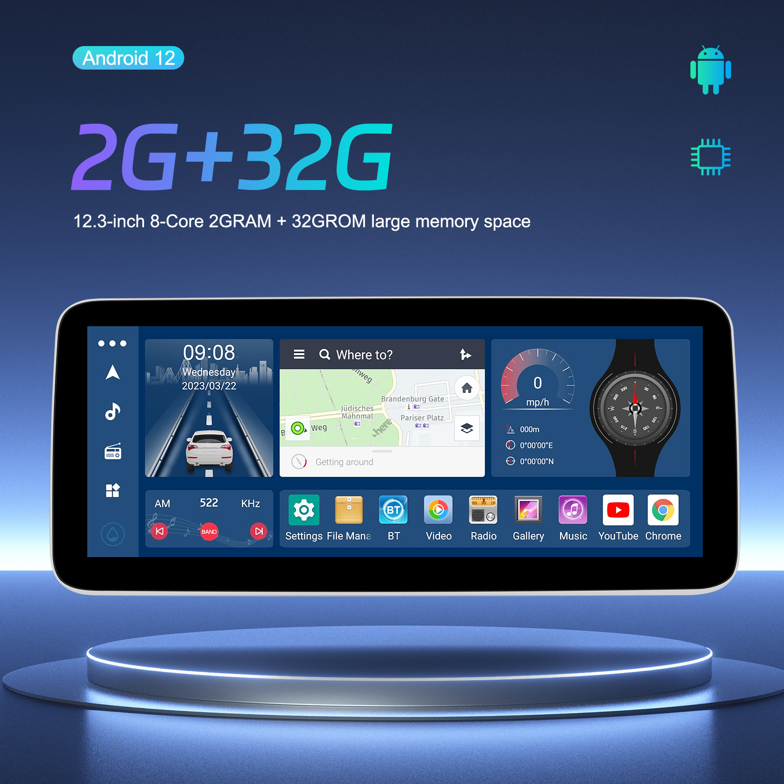 12.3" Android Car Radio with 8 Core 4G 64G Carplay DSP BT WIFI Navigation GPS DVD Player