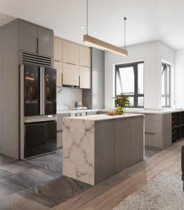 Quality Apartment Modern Kitchen Cabinet Veneer And Lacquer Mixed Style Modern Furniture wholesale
