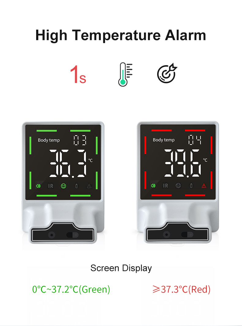Wall Mounted Human Body Thermometer with Temperature Unit °C/°F and Measuring Time ≤2s