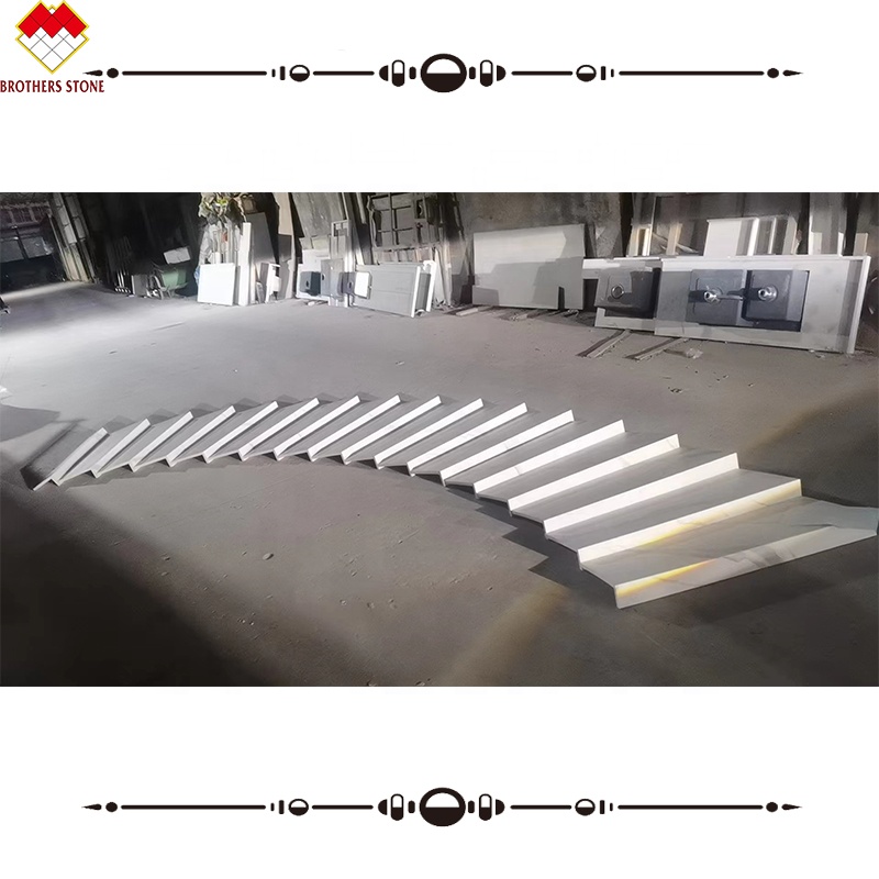 Anti-slip Groove Steps Calacatta Patterns Sintered Stone Stairs with Led Lighting