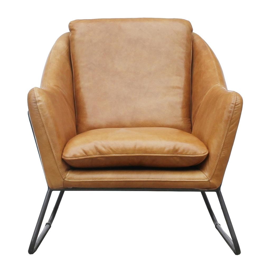H84Cm Antique Leather Armchairs Metal Frame
