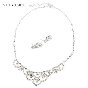 Quality VICKY.HSIEH Silver Tone Wedding Bridal Crystal Rhinestone Princess Necklace Earring Set wholesale