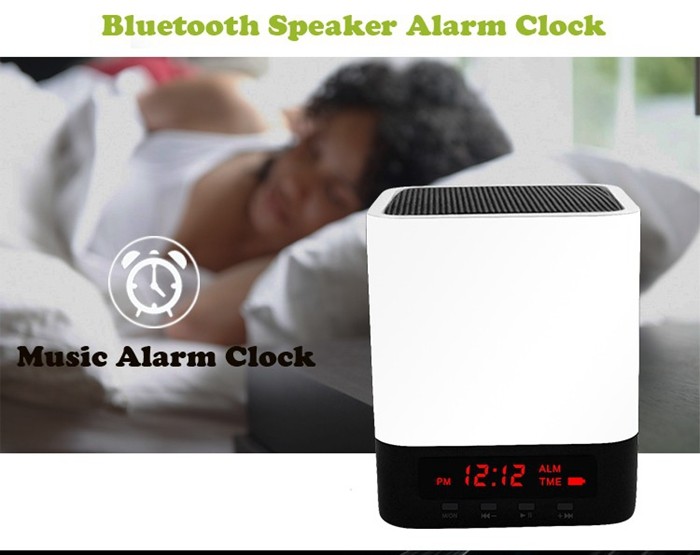 White Mini Desktop Alarm Clock Bluetooth Speaker , Wireless Sound Box With LED Screen