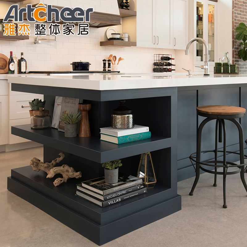 2023 Customized Size Modern Melamine Board Kitchen Cabinet with Island Table Interior